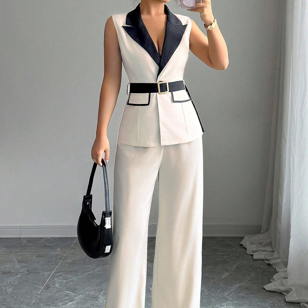 Elegant Strapless Straight-Leg Pantsuit Set for Women – Vest & Trousers Outfit