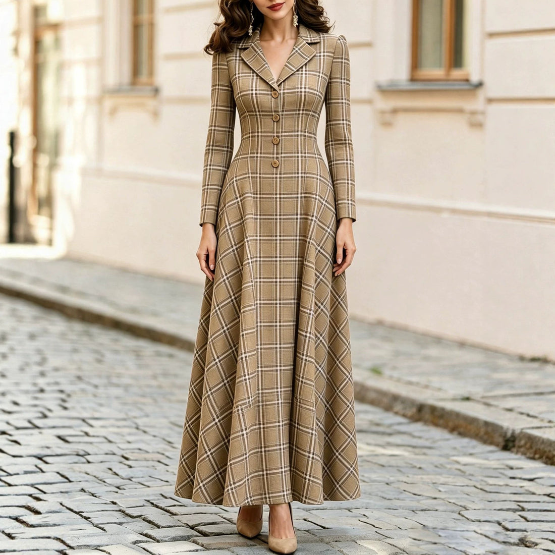 Women's Autumn & Winter Elegant French Plaid Button-Front Blazer Dress