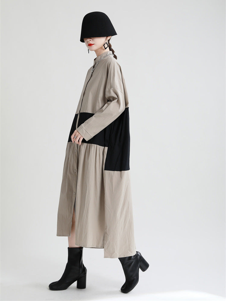 Casual Linen Contrast Color Loose Women Long Dresses--Free Shipping at meselling99