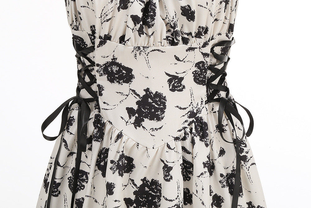 legant Floral Print O-Ring Strap Slimming Party Dress