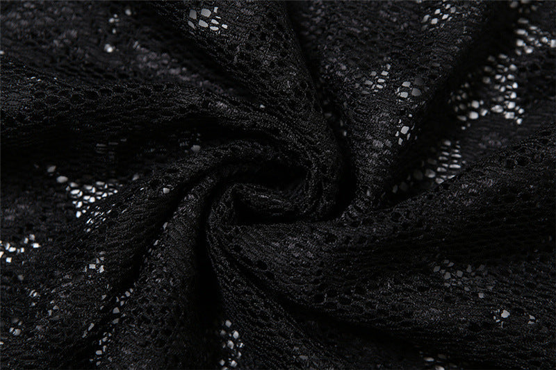 Summer Black Slim Fit High Waist V-Neck Mesh Slip Dress