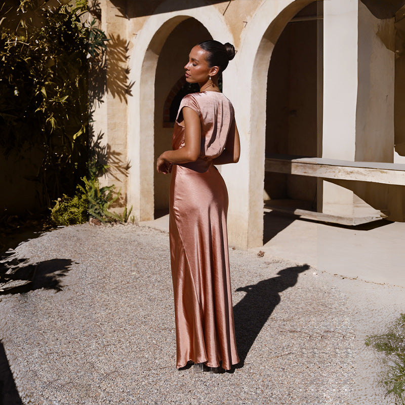 Satin Solid V-Neck Sexy Mermaid Party Dress