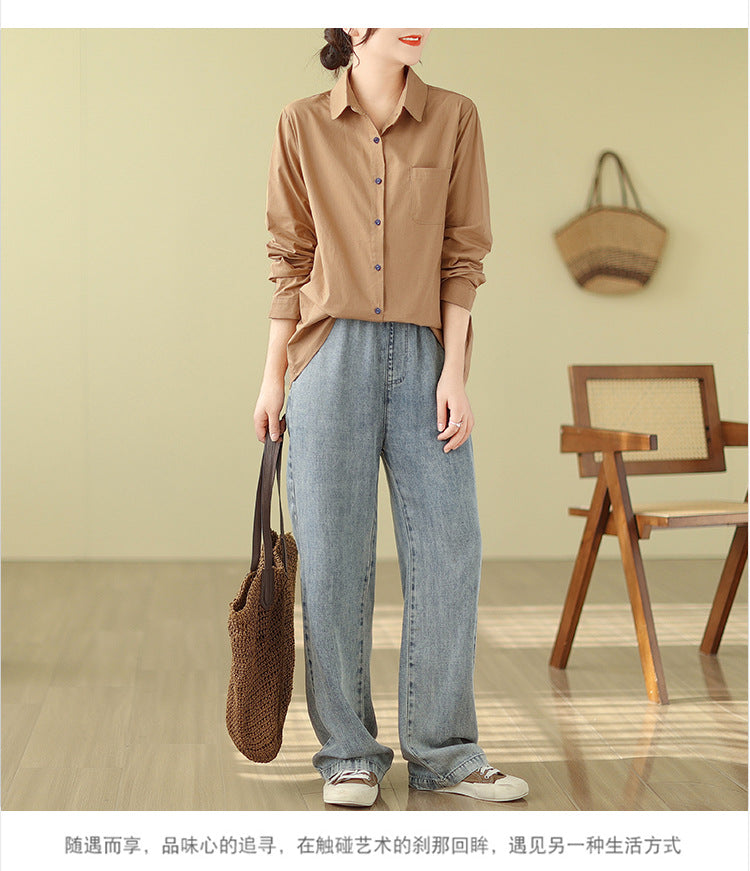 Casual Turnover Collar Linen Long Sleeves Shirts