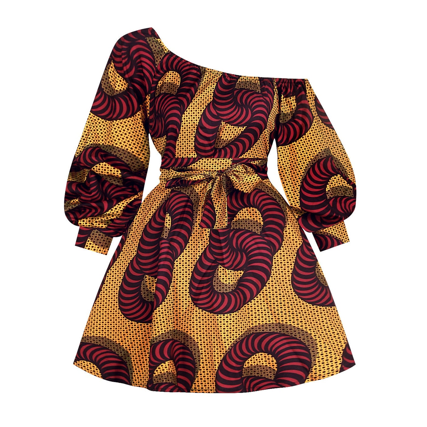 Designed African One Shoulder Long Sleeves Short Dresses