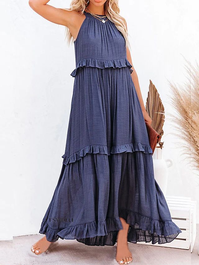 Casual Ruffled Summer Holiday Long Maxi Dresses