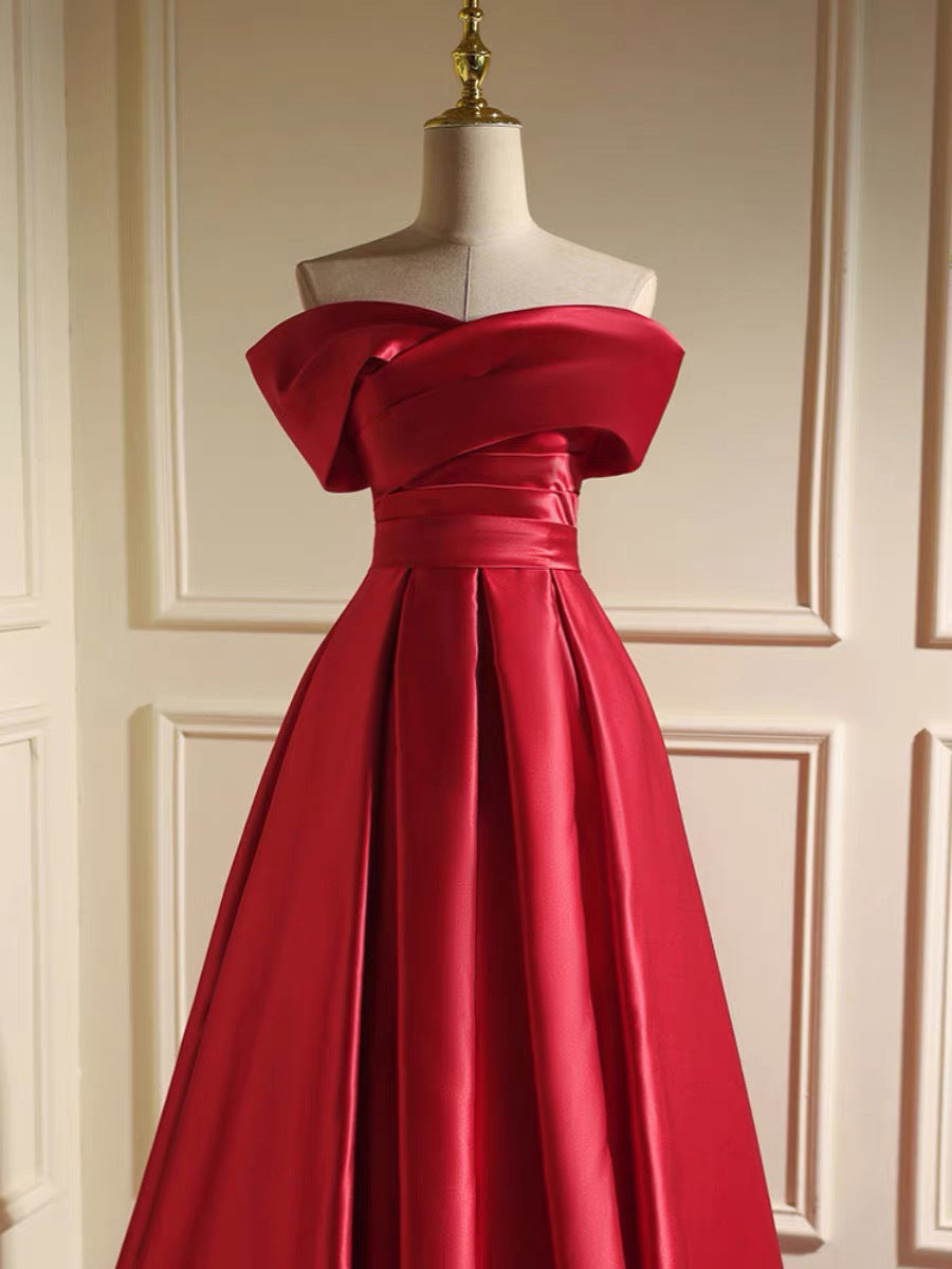 Blue Off-Shoulder Satin Evening Dress