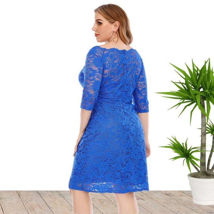 Women Plus Sizes Lace Midi Dresses-Plus Size Dresses-Free Shipping at meselling99