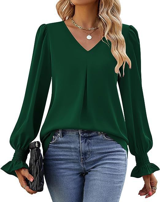 Women's Solid Color Chiffon V-Neck Bell Sleeve Blouse