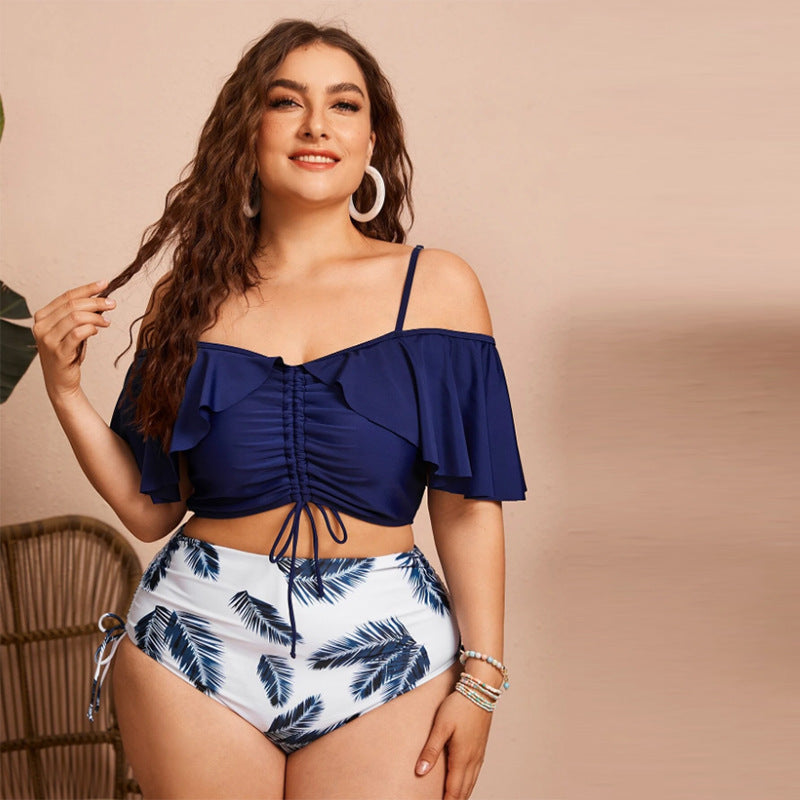 Women High Waist Off The Shoulder Plus Sizes Swimsuits