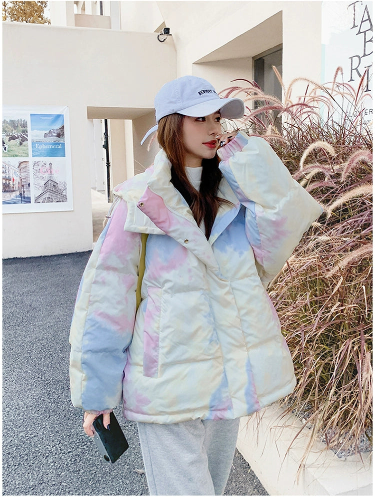 Oversized Tie-Dye Puffer Coat for Women
