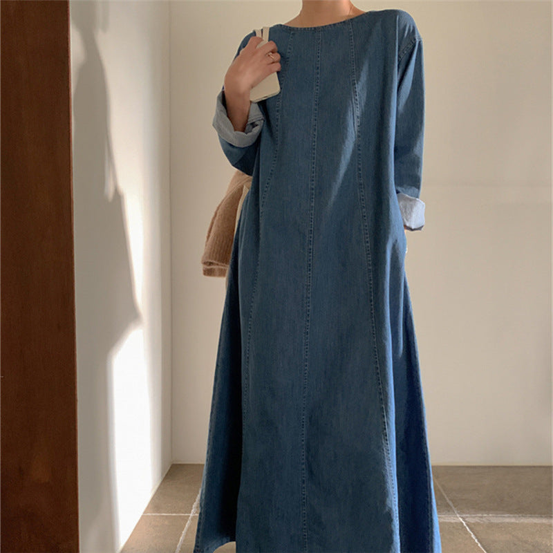 Casual Simple Design Denim Long Cozy Dresses-Dresses-Free Shipping at meselling99