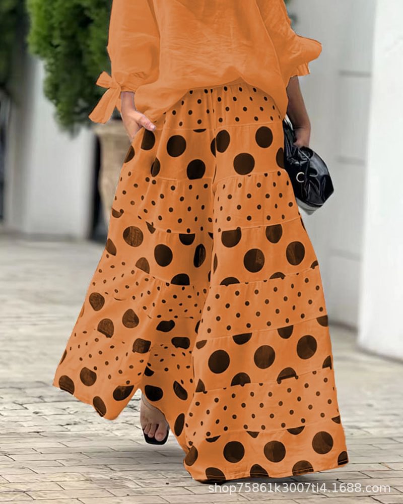 Fashionable 2-Piece Set: Printed Pants & Long Sleeve Top