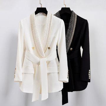 Designed Women's Mid-Length Blazer with Shawl Collar
