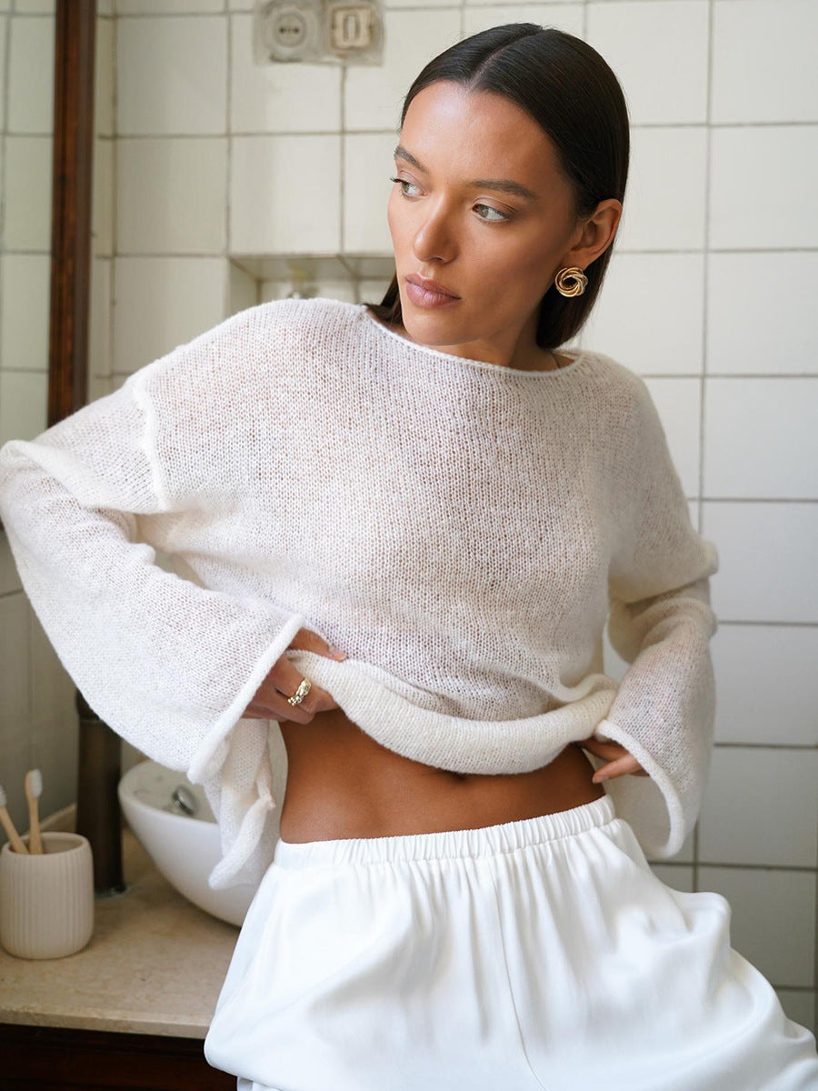 Casual See Through Knitted Long Sleeves Blouses