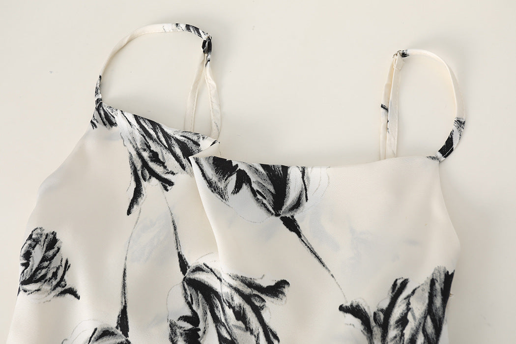 Vintage Floral Design Satin Summer Sleeveless Sun Dresses-Dresses-Free Shipping at meselling99