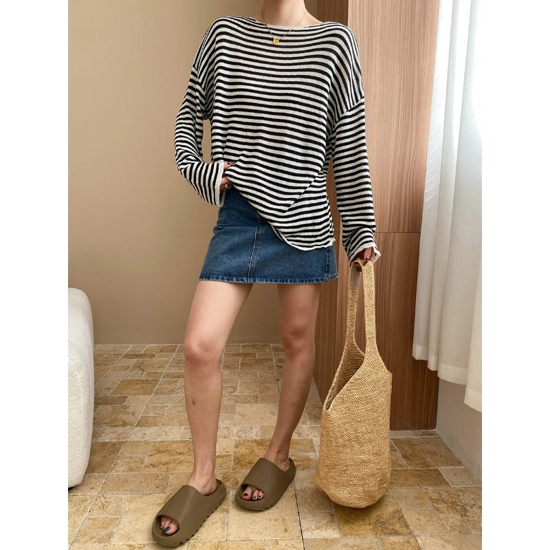 Linen-Blend Relaxed Knit Shirt Blouses