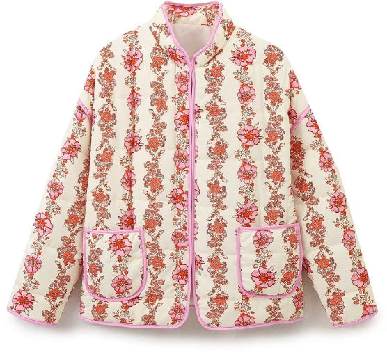 Floral Print Quilted Puffer Coat - Oversized Warm Winter Jacket