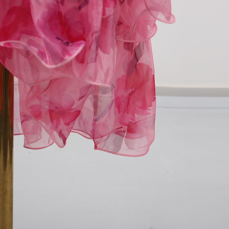 Women's Summer Dress – Fashionable Sleeveless Off-Shoulder Ruffle Hem Flowy Dress