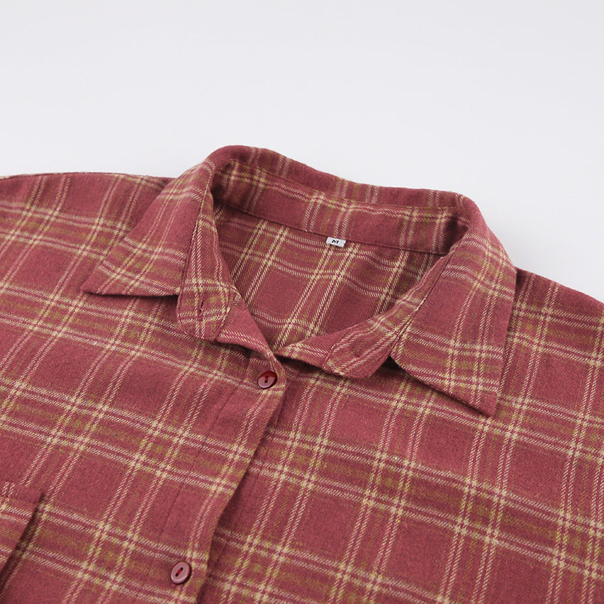 Vintage Red Plaid Long Sleeves Shirts