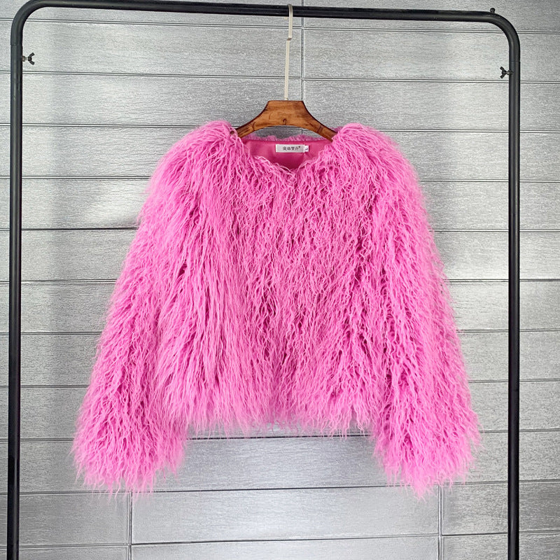 Faux Fur Cropped Wool Blend Jacket for Women