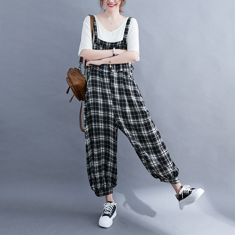 Vintage Plaid Plus Sizes Jumpsuits for Women