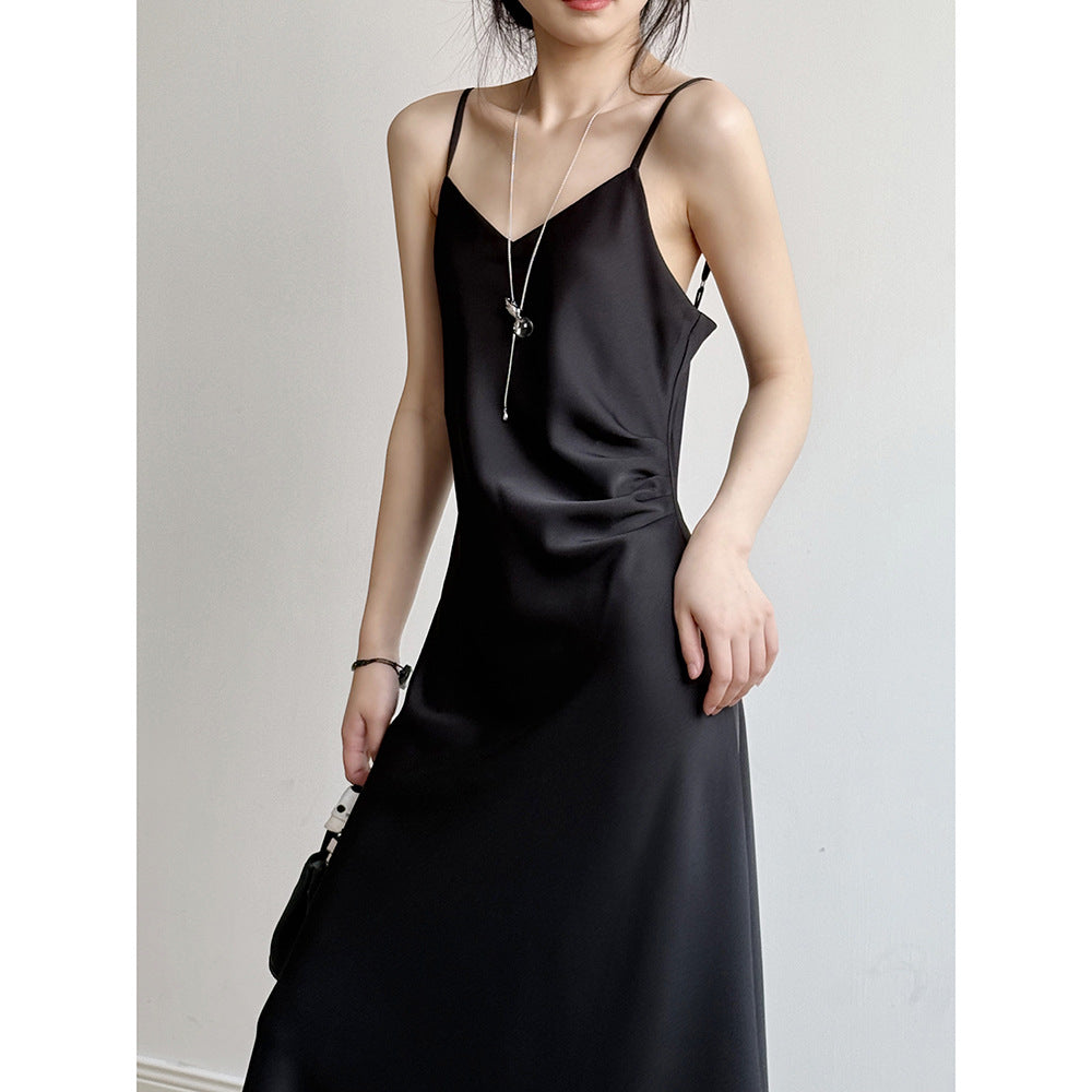 Satin Slip Dress – Elegant A-Line Maxi Dress with Adjustable Straps