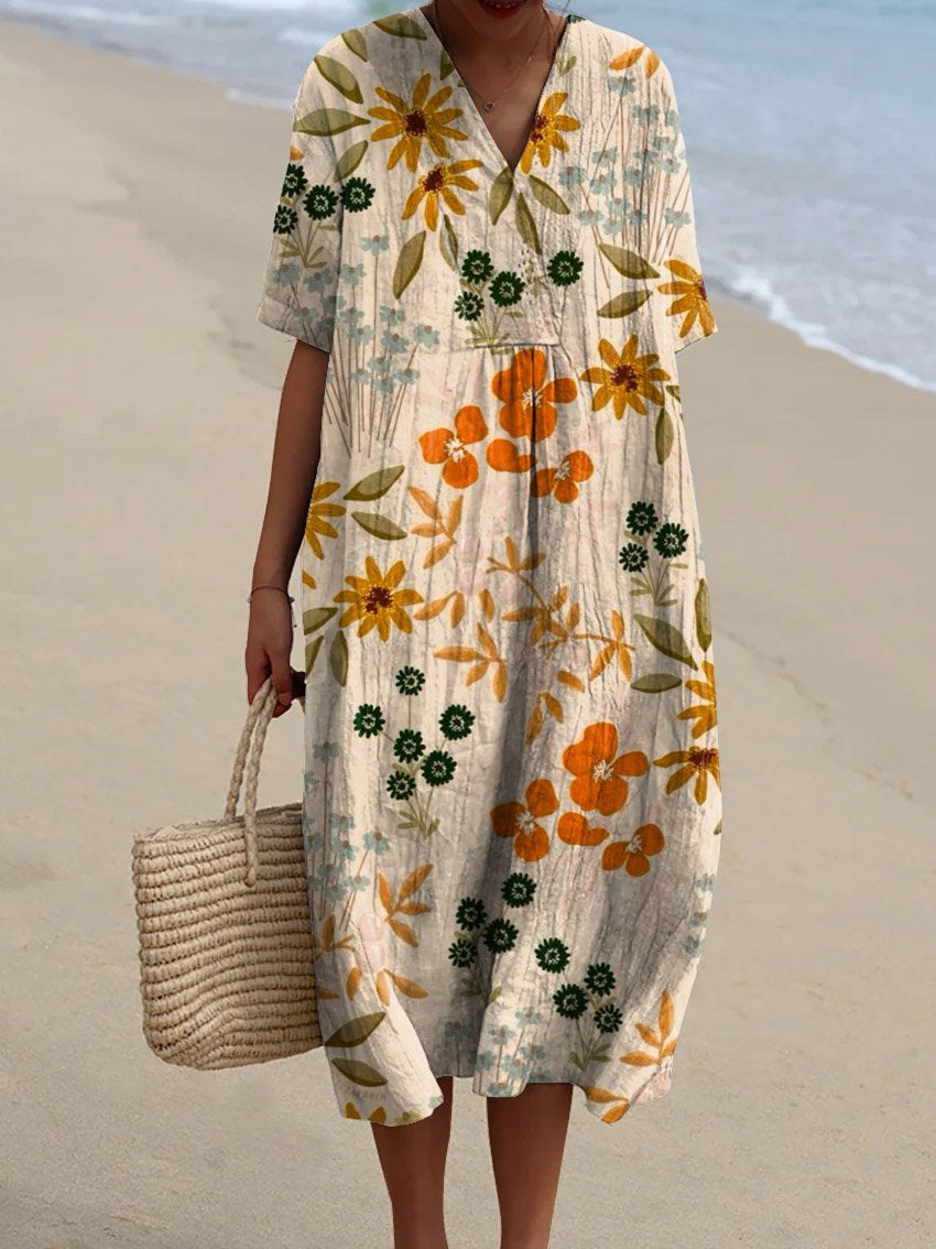 Women's Casual Floral Print 3D Sleeve Shirt Dress