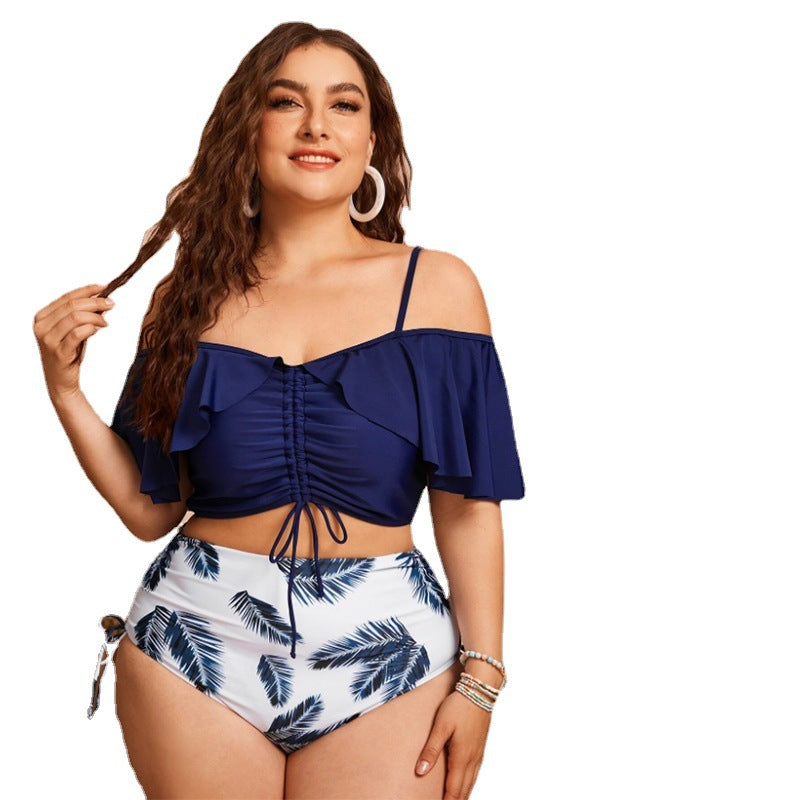 Women High Waist Off The Shoulder Plus Sizes Swimsuits
