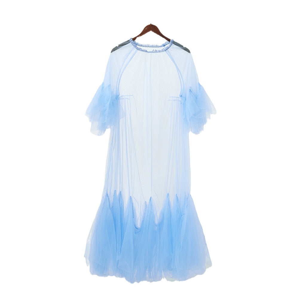 Designed See Through Net Vacation Long Dresses