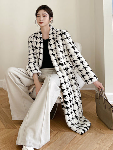 Designed V Neck Faux Fur Women Plus Sizes Overcoats