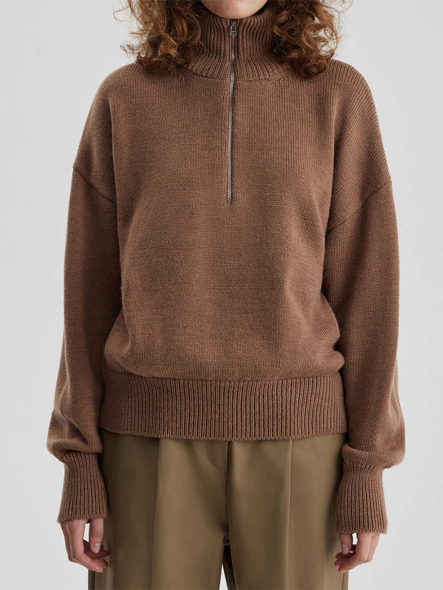 Relaxed Fit Mock Neck Half-Zip Sweater
