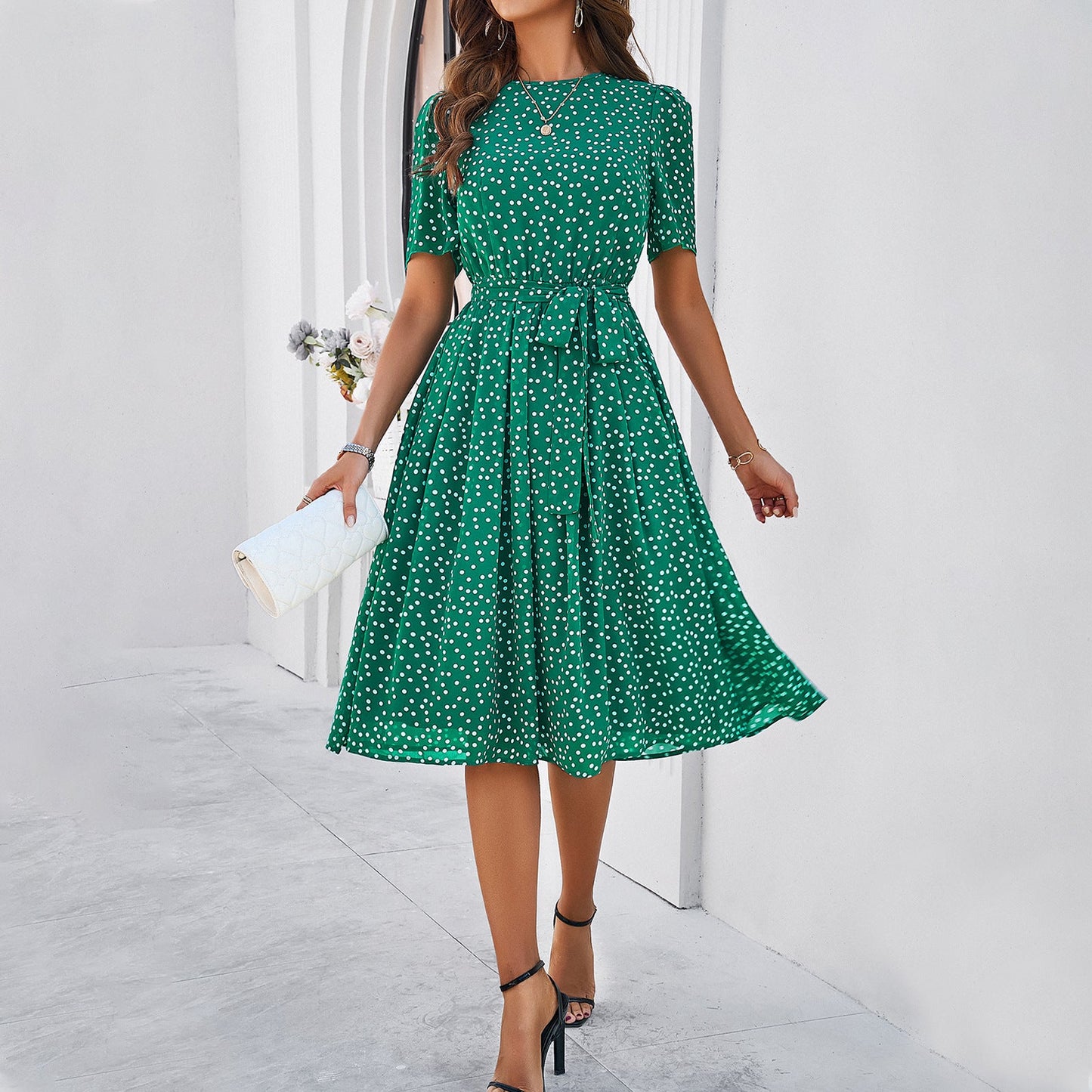 Elegant Polk Dot Short Sleeves Dresses