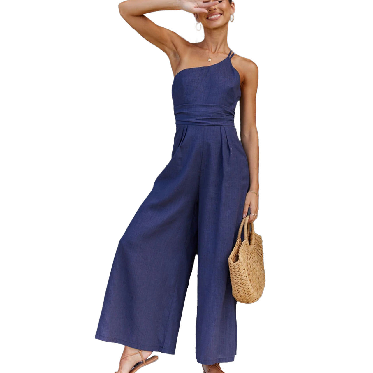 Sexy One Shoulder Linen Jumpsuits for Women