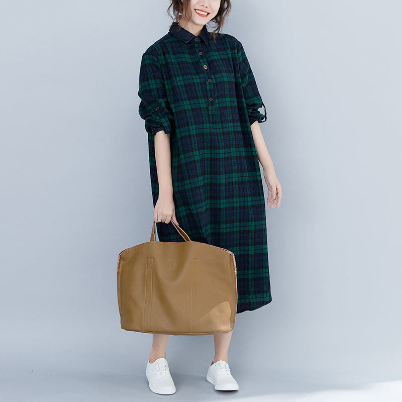 Vintage Plus Sizes Long Sleeves Shirts Dresses-Shirts & Tops-Green-One Size-Free Shipping at meselling99