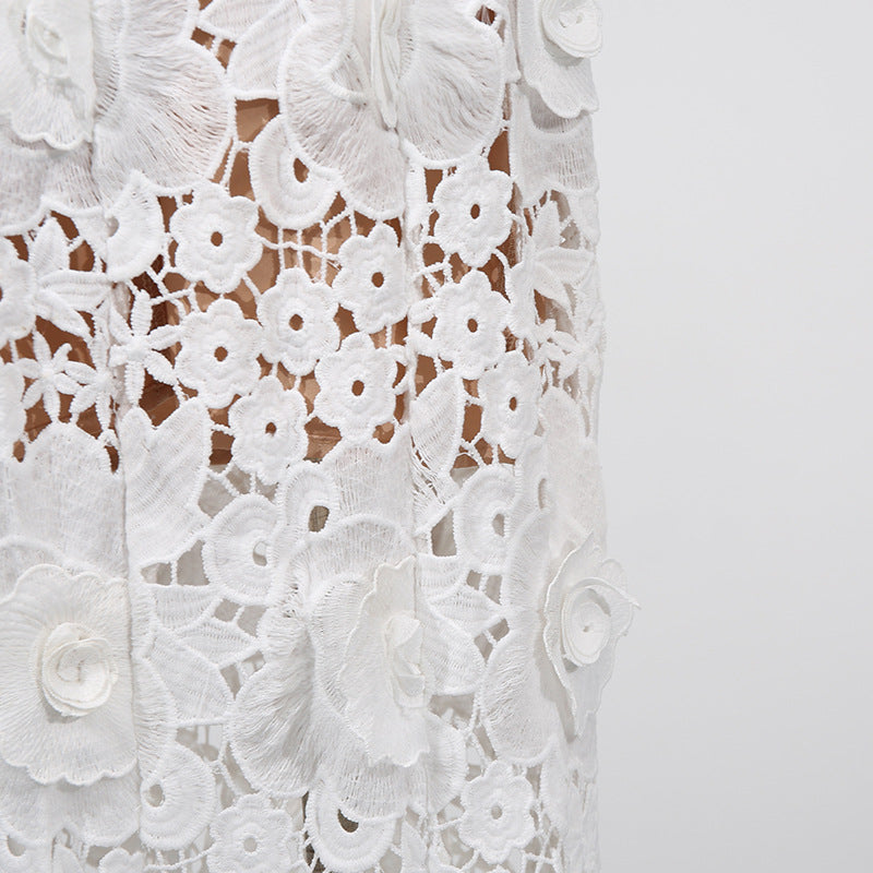 Retro Embroidery Backless Lace Panel Halter Maxi Dress