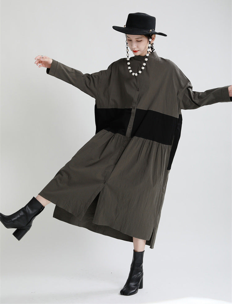 Casual Linen Contrast Color Loose Women Long Dresses--Free Shipping at meselling99