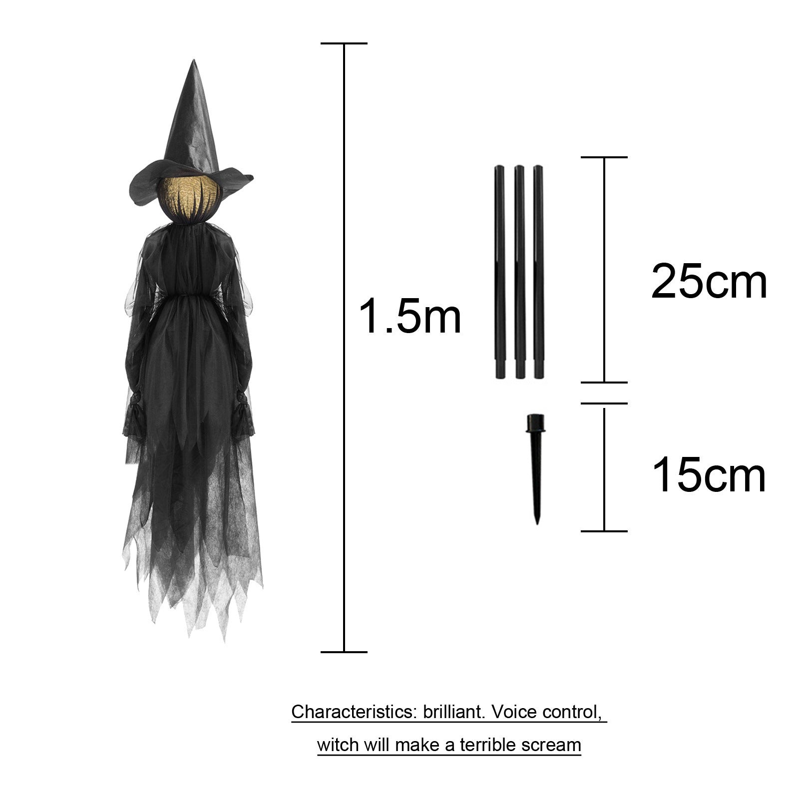Voice-Activated Colorful Glowing Halloween Witch Set - 3 Hand-Holding Witches with Bonus Ghost