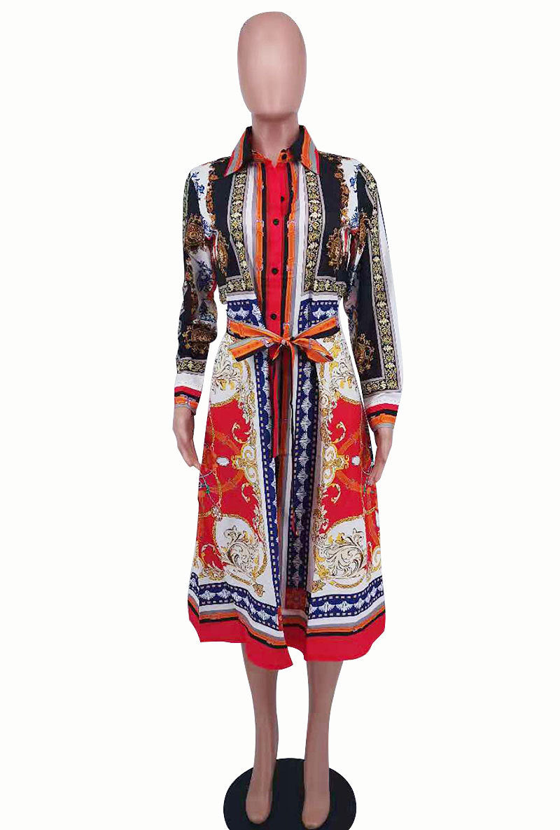 Vintage Floral Print Long Sleeves Shirts Dresses