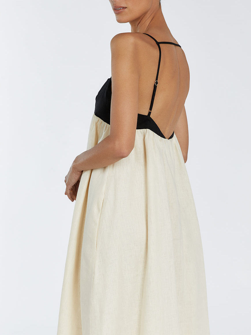 Boho Chic Linen Blend Slip Cotton Dress – Relaxed Summer Maxi Dress with Strappy Detail