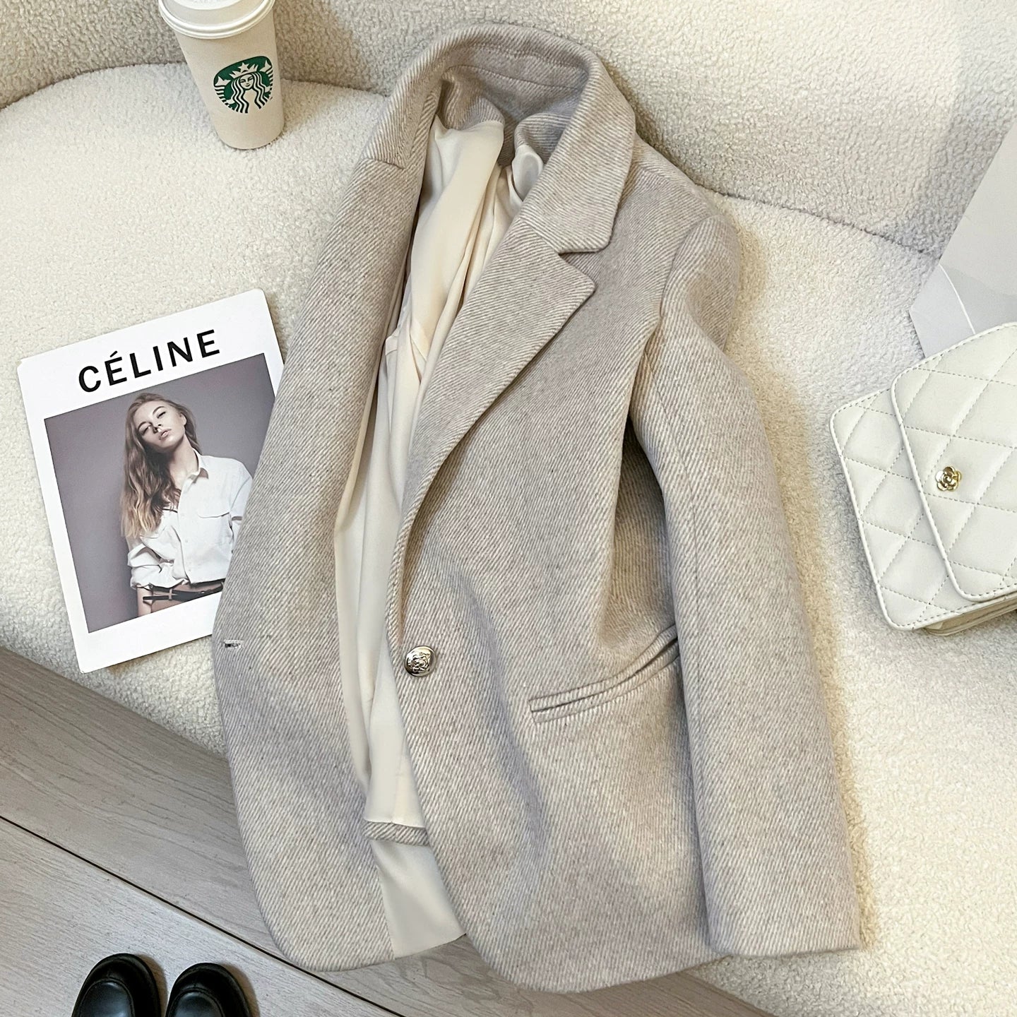 Women’s Mocha Grey Wool Blend Tailored Blazer