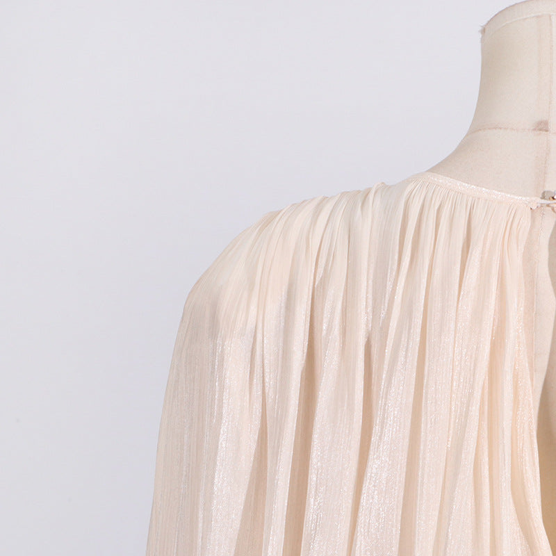 Designed Sweet Style Beach Dress – Loose Fit Long Sleeve Wrap Belt Waist Mini Dress