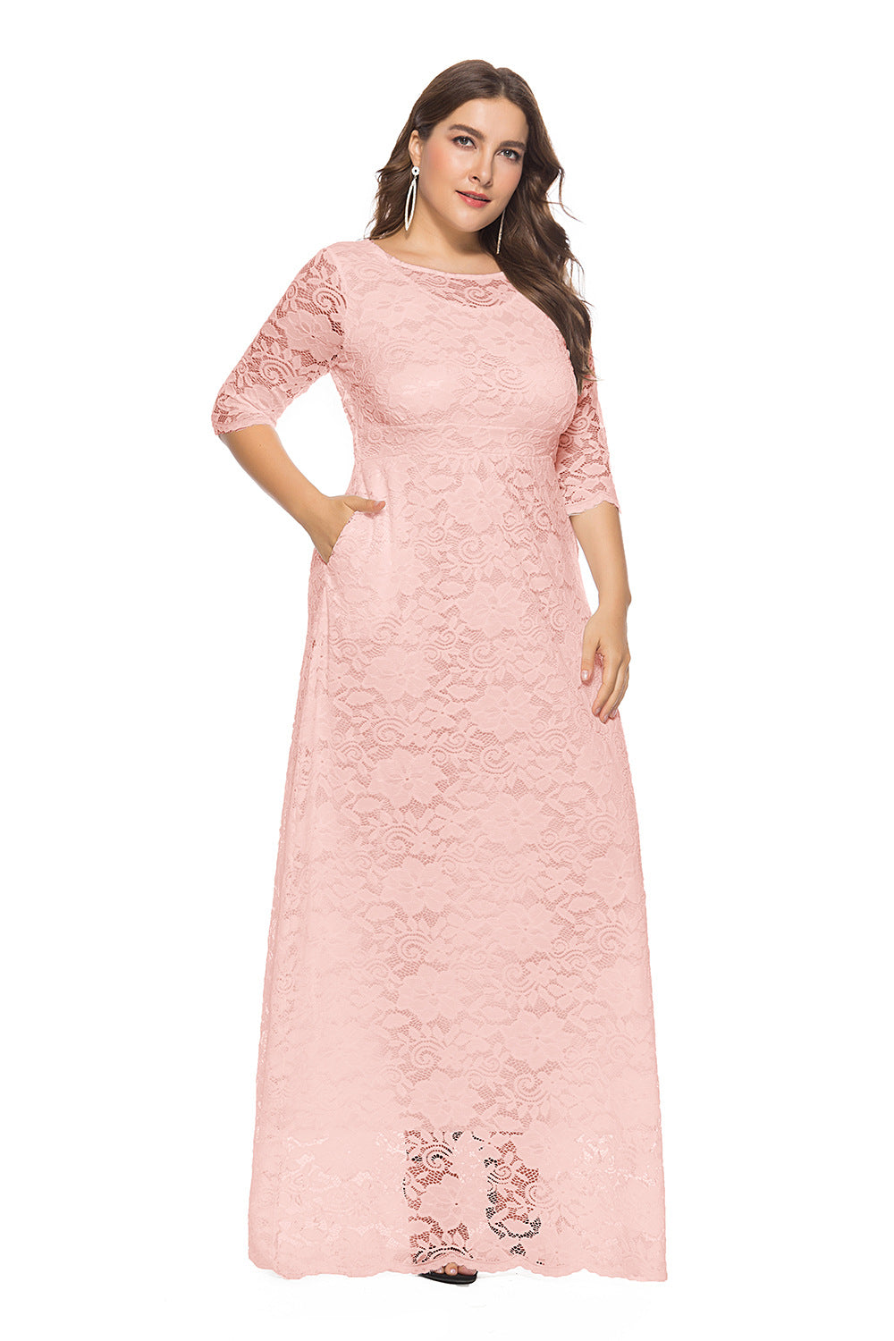 Plus Size Lace Evening Gown with Pockets
