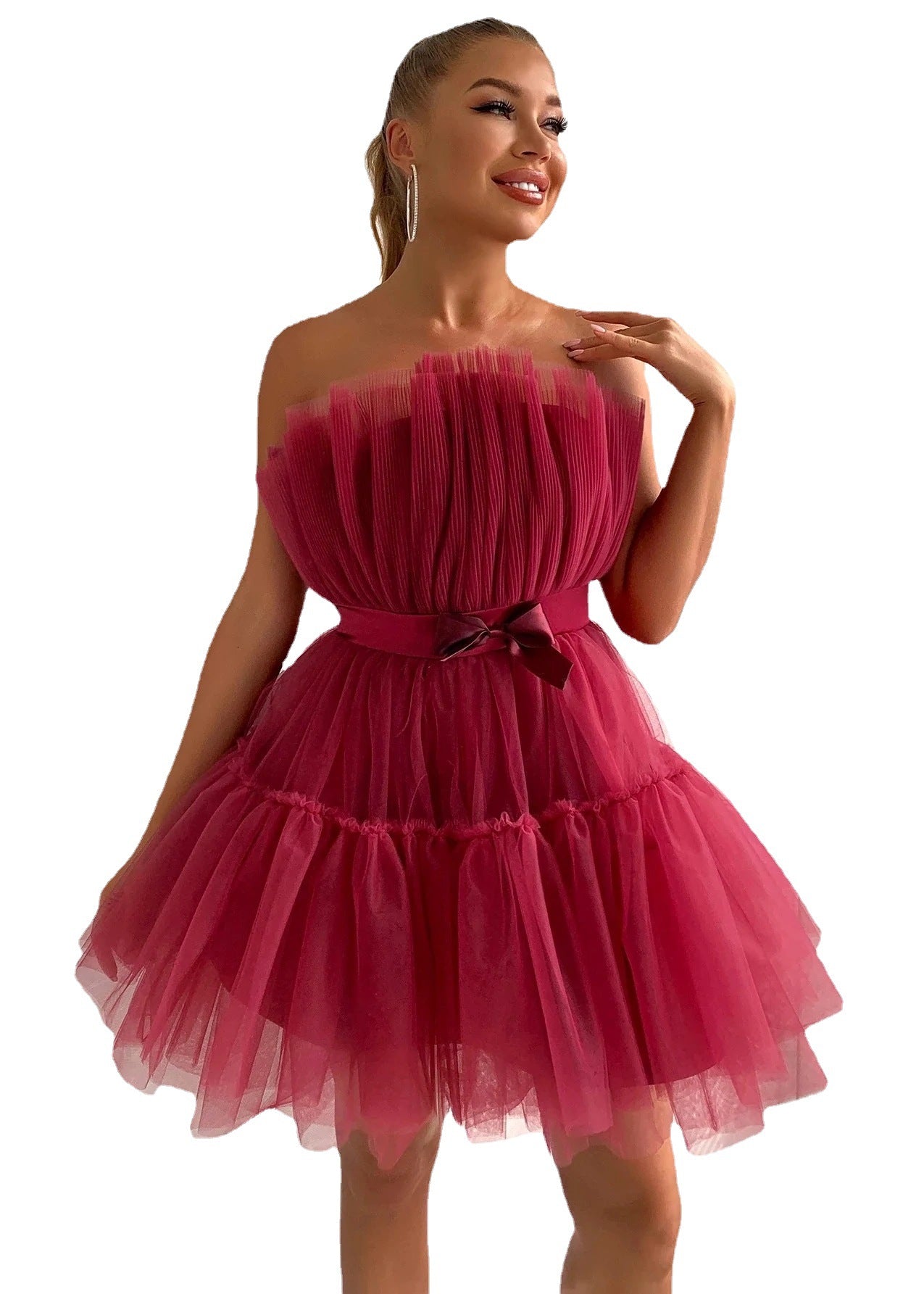 Sexy Strapless Tulle Bowknot Ball Gown Pary Dresses-Dresses-Free Shipping at meselling99
