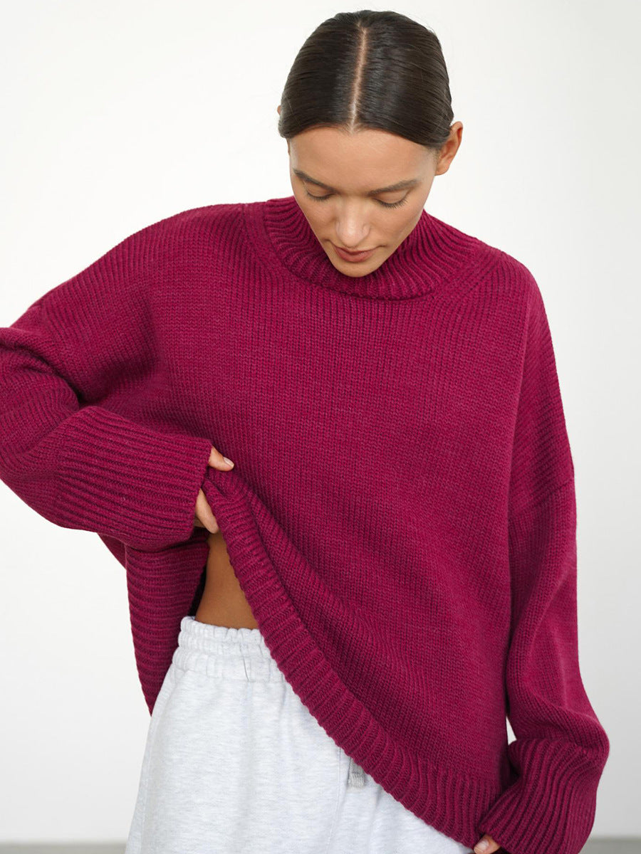 Women's Oversized Solid Color High Neck Sweater
