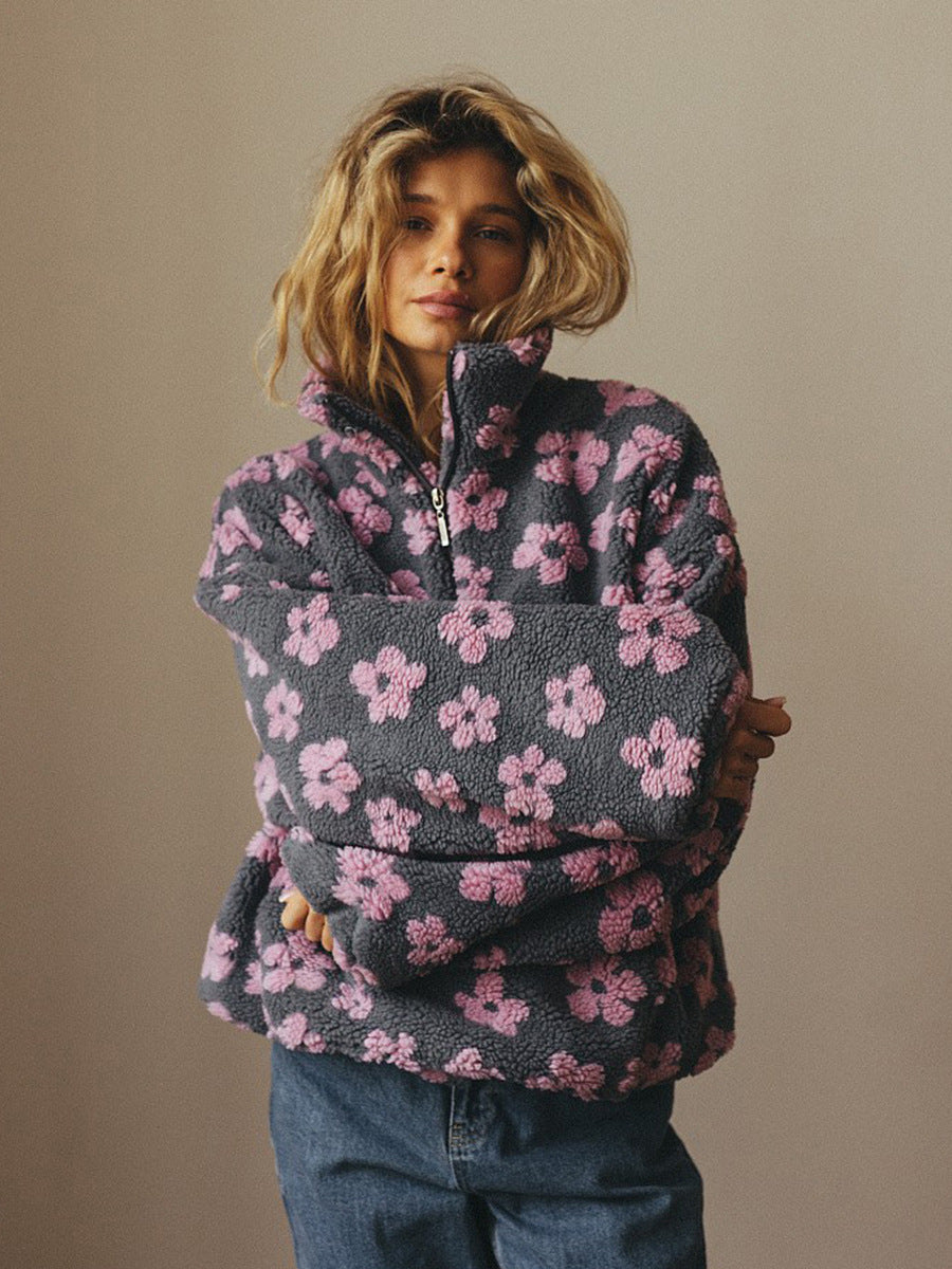 Women's Floral Print Sherpa Hoodie