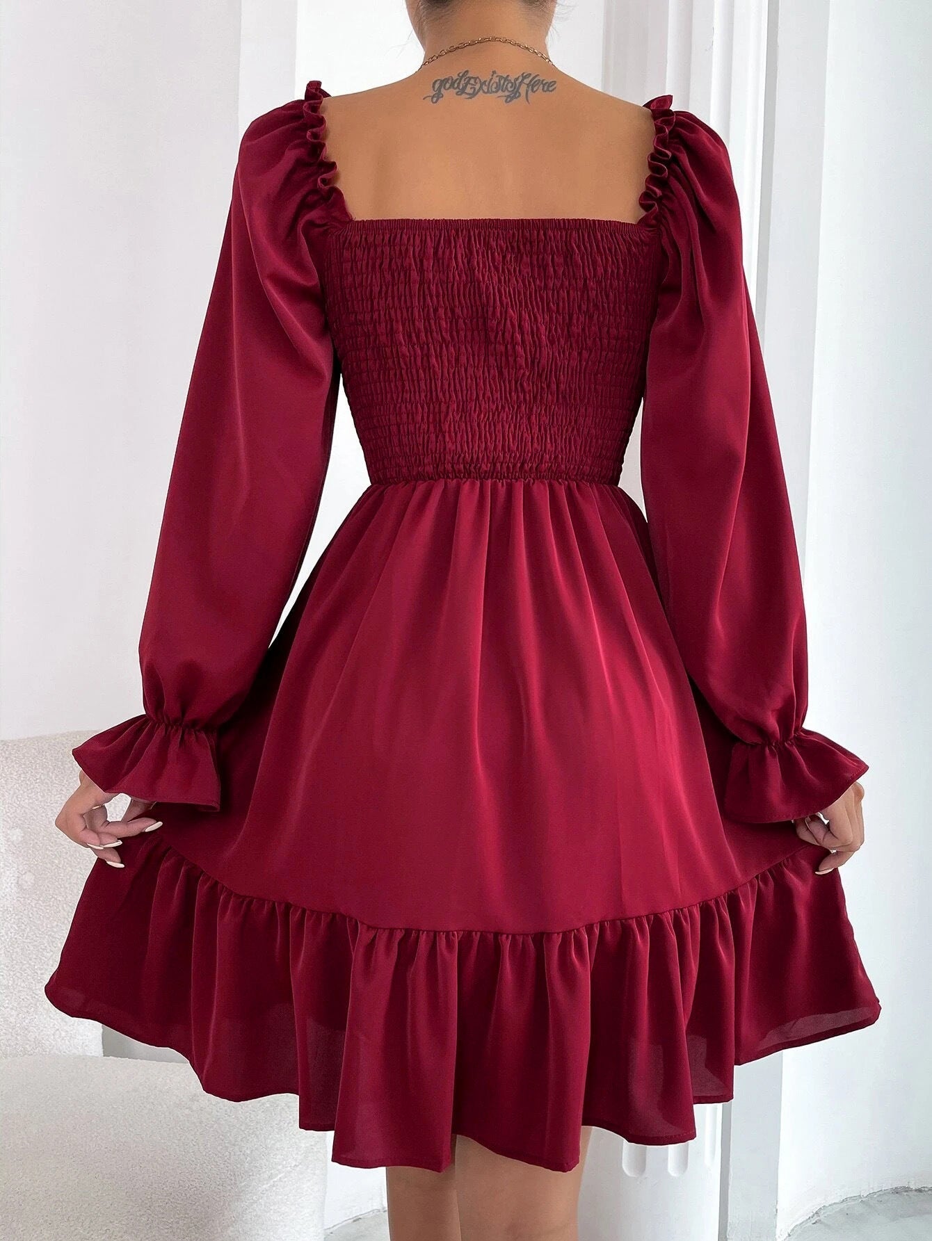 Elegant Square Neckline Long Sleeves Short Dresses