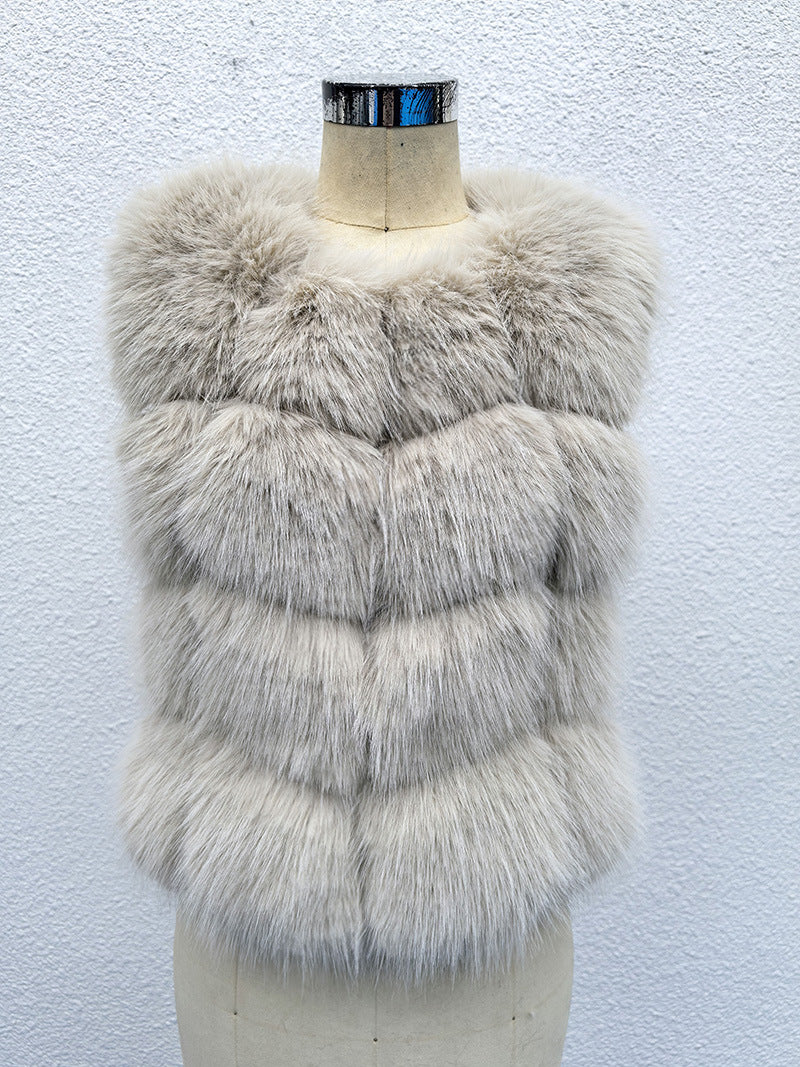 Classic Spliced Short Faux Fox Fur Vest