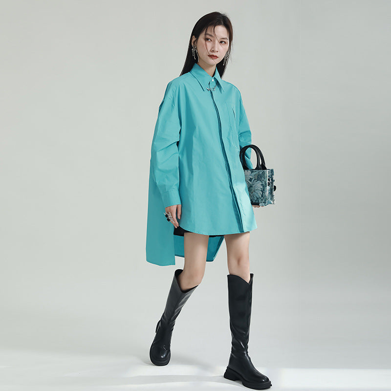 Oversized Asymmetrical Shirt – Trendy Longline Loose Fit Casual Blouse-Apricot-One Size-Free Shipping Leatheretro