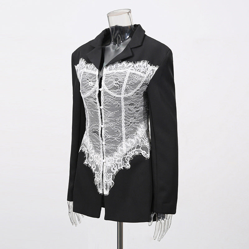 Women Lace Panel Corset Blazer