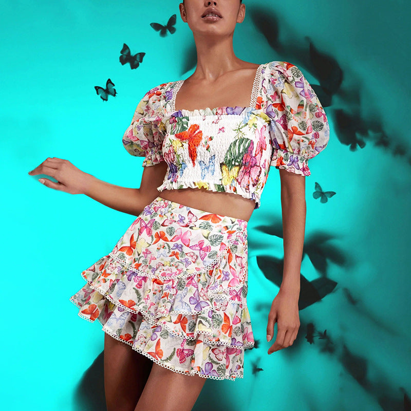 Summer Boho Vacation Style Top & Skirt Set